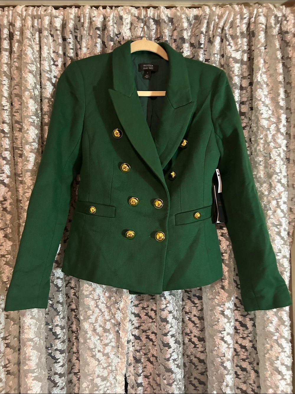 Halogen Emerald Green Double-Breasted Blazer with Gold Buttons
